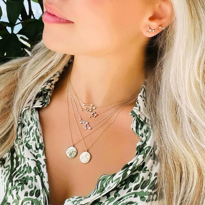 Izakov Diamonds Fine Jewelry Necklaces 14K Gold Constellation Zodiac Sign Coin Diamond Necklace