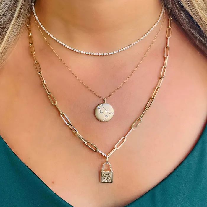 Izakov Diamonds Fine Jewelry Necklaces 14K Gold Constellation Zodiac Sign Coin Diamond Necklace