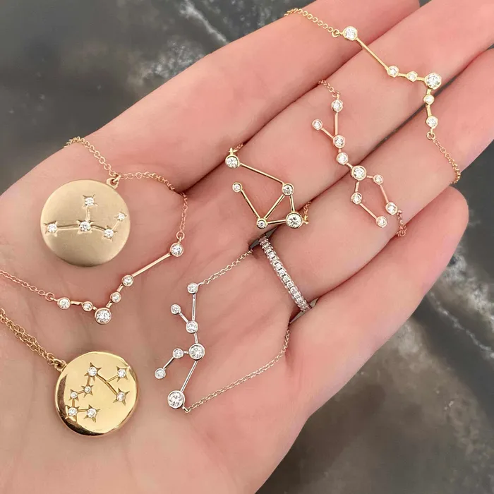 Izakov Diamonds Fine Jewelry Necklaces 14K Gold Constellation Zodiac Sign Coin Diamond Necklace