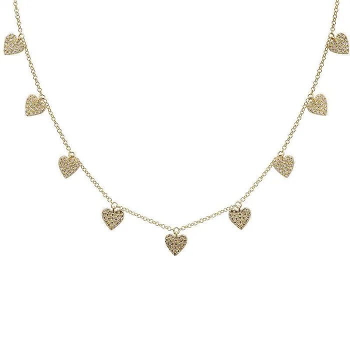 Izakov Diamonds Fine Jewelry Necklaces 14K Gold Diamond Pave Dangling Hearts Necklace Izakov Diamonds Fine Jewelry Necklaces 14K Gold Diamond Pave Dangling Hearts Necklace