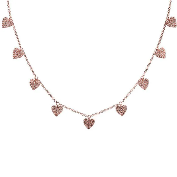 Izakov Diamonds Fine Jewelry Necklaces 14K Gold Diamond Pave Dangling Hearts Necklace
