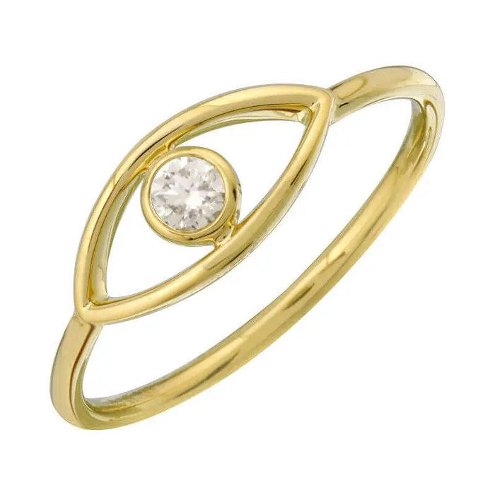 Izakov Diamonds Fine Jewelry Rings 14K Gold Gemstone Bezel Evil Eye Ring