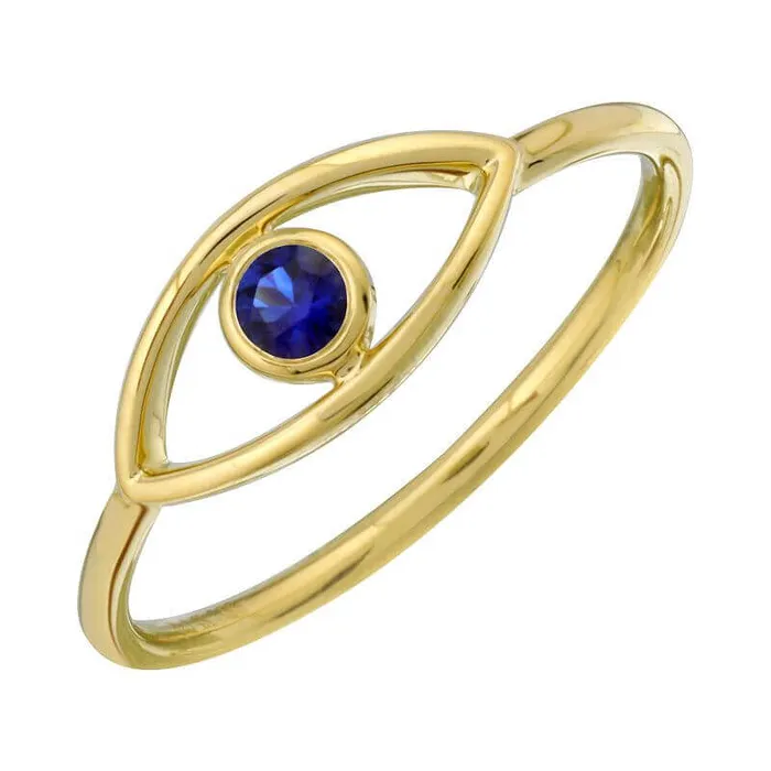 Izakov Diamonds Fine Jewelry Rings 14K Gold Gemstone Bezel Evil Eye Ring