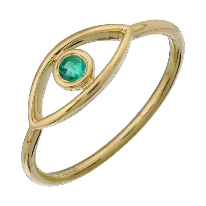 Izakov Diamonds Fine Jewelry Rings 14K Gold Gemstone Bezel Evil Eye Ring