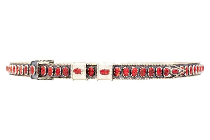 James Freeland Navajo Handmade Adjustable Sterling Silver Apple Coral Hat Band Crown Jewels Coin Rings