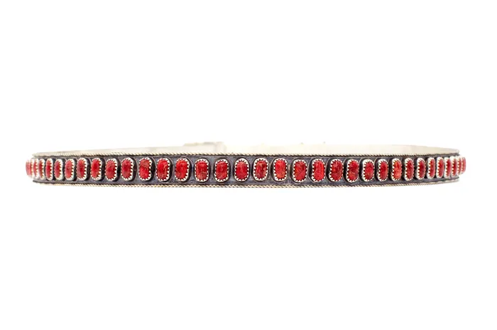 James Freeland Navajo Handmade Adjustable Sterling Silver Apple Coral Hat Band Crown Jewels Coin Rings