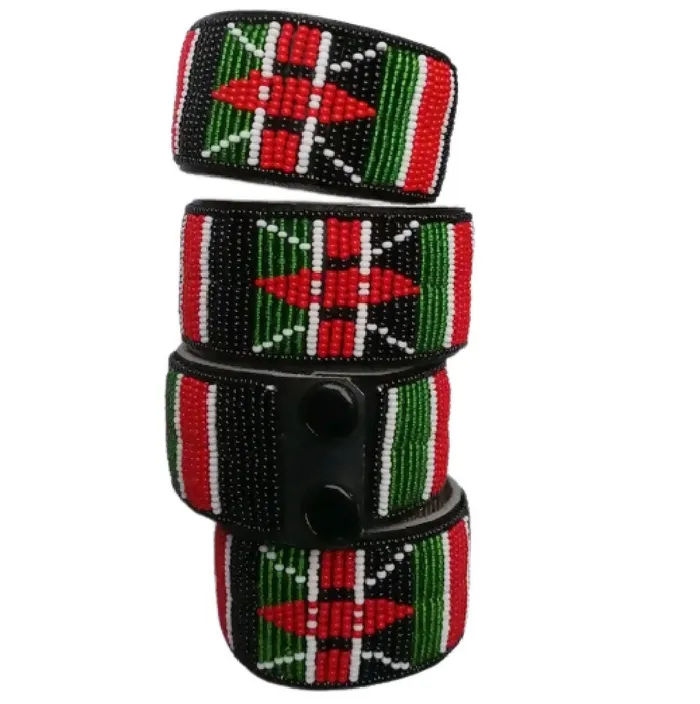 Kenya flag leather beaded bracelet Jajoni crafts Bracelets