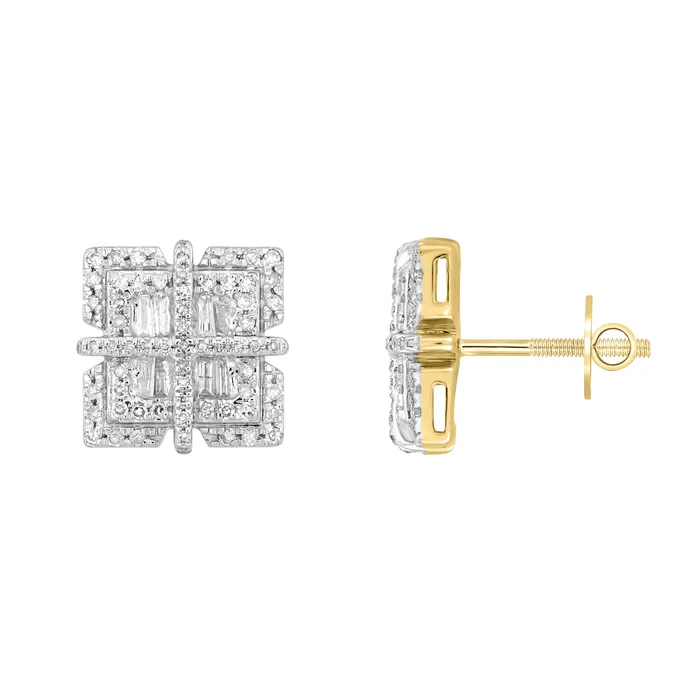 LADIES EARRINGS 050CT ROUNDBAGUETTE DIAMOND 10K WHITE GOLD AV Earrings