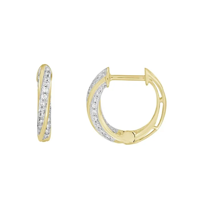 LADIES HOOP EARRINGS 025CT ROUND DIAMOND 10K YELLOW GOLD AV Earrings