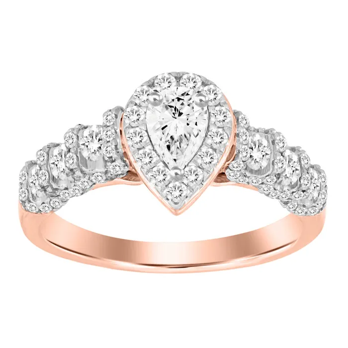 LADIES RING100CT PEARROUND DIAMOND 14K ROSE GOLD AV Earrings