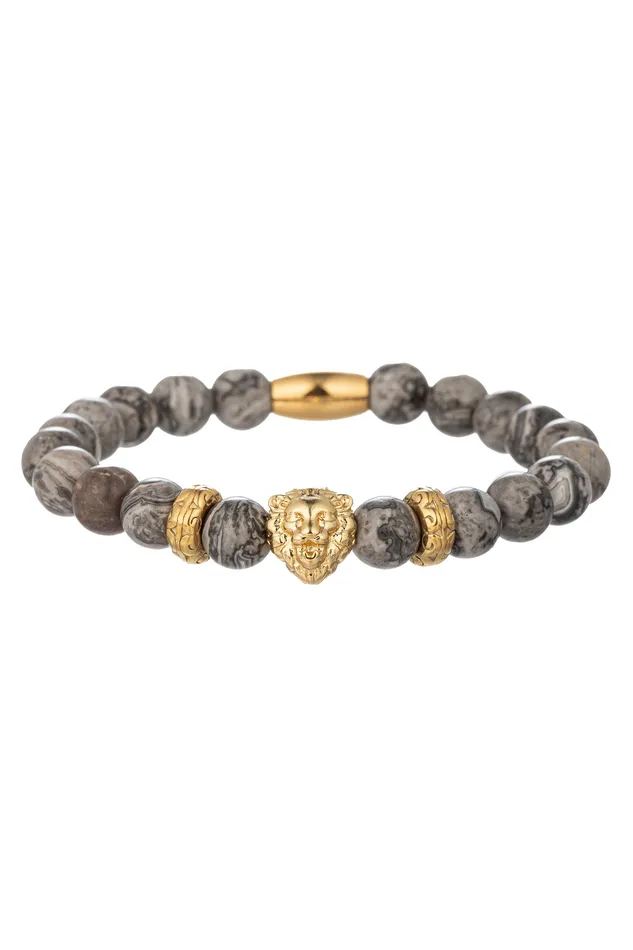 Lion Agate Beaded Bracelet Gold Eye Candy LA Bracelets
