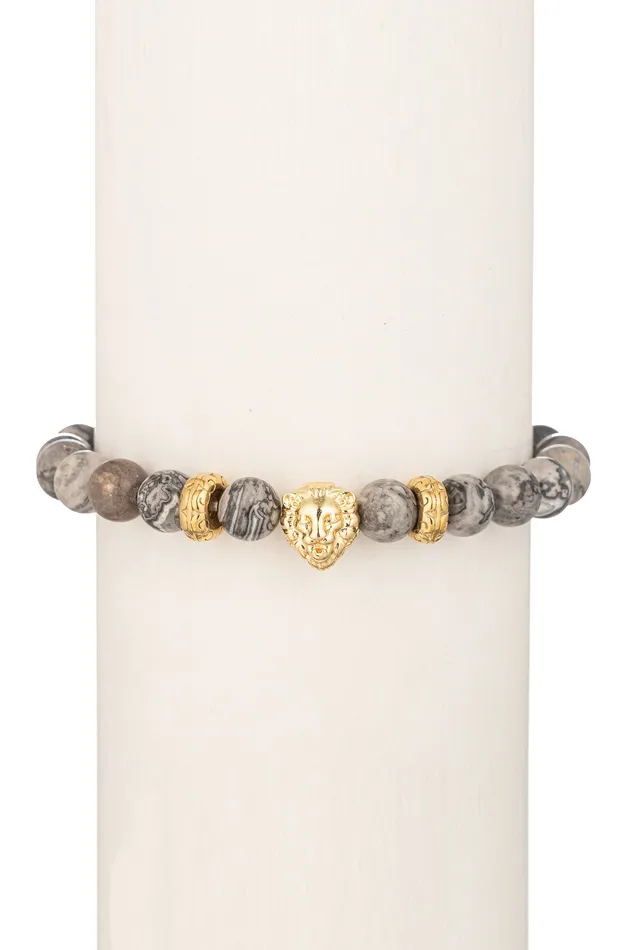 Lion Agate Beaded Bracelet Gold Eye Candy LA Bracelets
