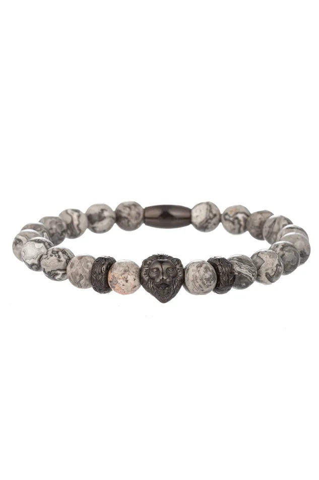 Lion Agate Beaded Bracelet Gold Eye Candy LA Bracelets