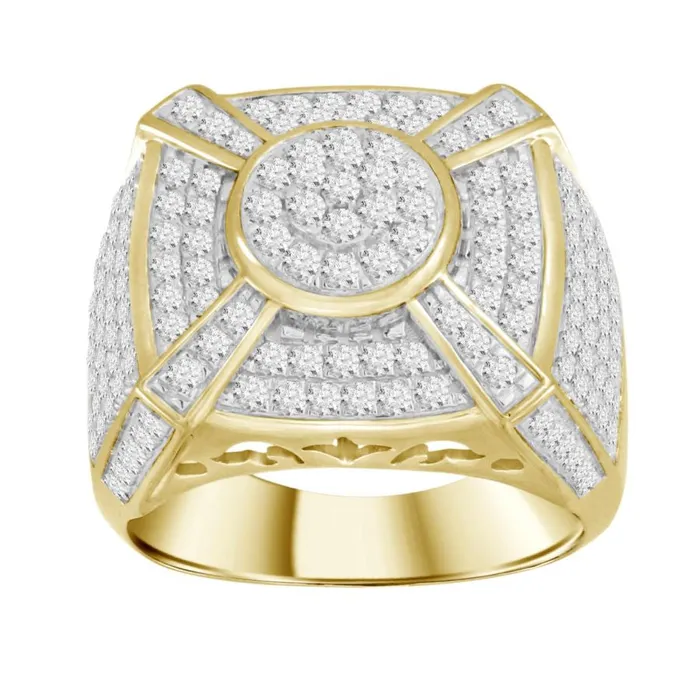 MENS RING 200CT ROUND DIAMOND 10K YELLOW GOLD AV Rings