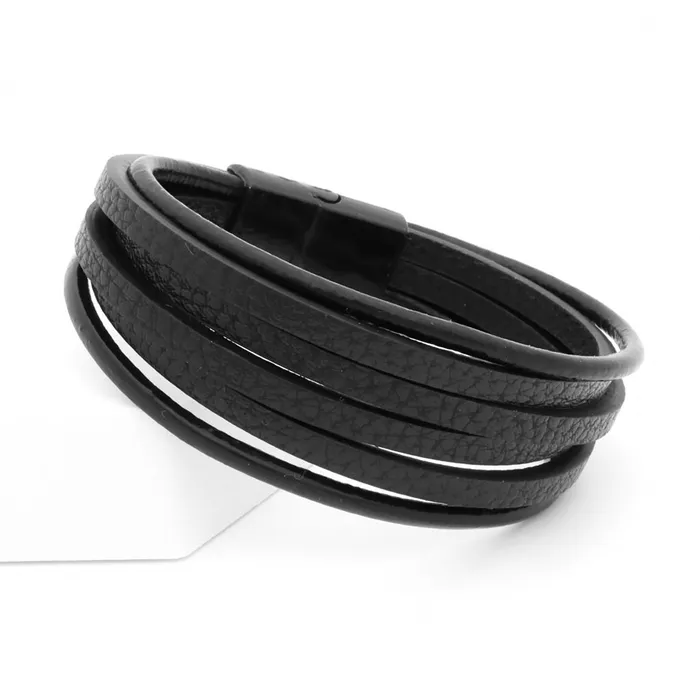 Multilayer Black Leather Bracelet Glitters Bracelets