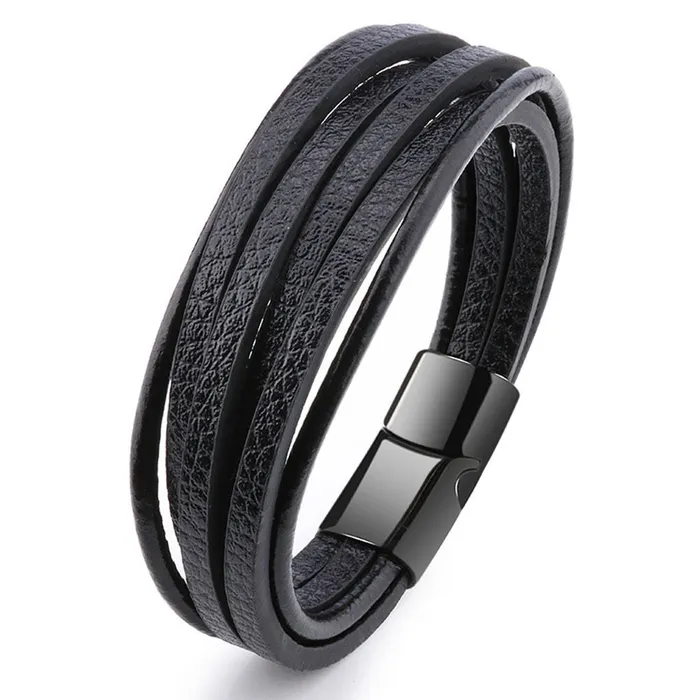 Multilayer Black Leather Bracelet Glitters Bracelets