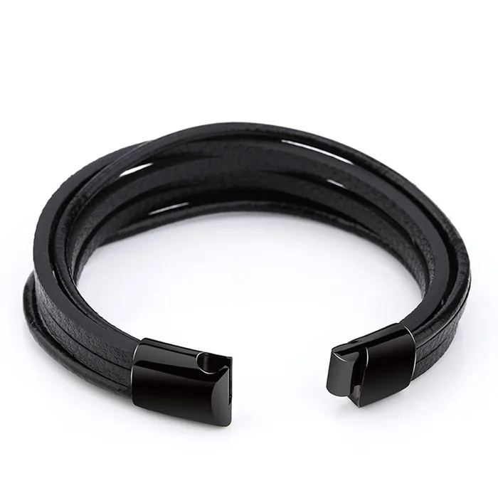 Multilayer Black Leather Bracelet Glitters Bracelets