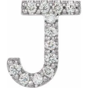 Natural Diamond Single Initial Earring AZ Solid 14K White Gold 302 Fine Jewelry Earrings
