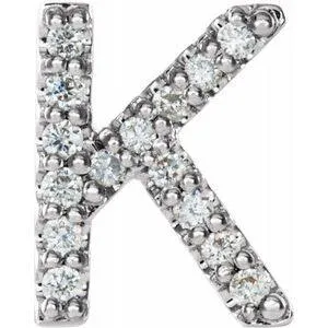 Natural Diamond Single Initial Earring AZ Solid 14K White Gold 302 Fine Jewelry Earrings