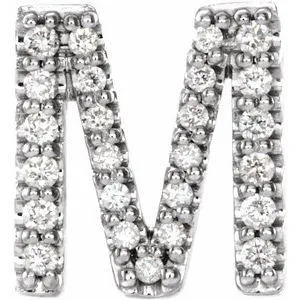 Natural Diamond Single Initial Earring AZ Solid 14K White Gold 302 Fine Jewelry Earrings