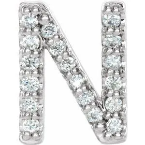 Natural Diamond Single Initial Earring AZ Solid 14K White Gold 302 Fine Jewelry Earrings
