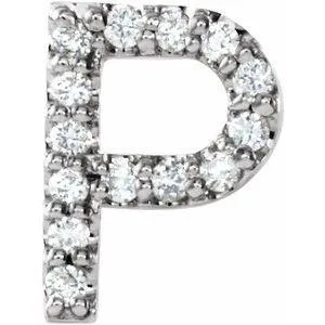 Natural Diamond Single Initial Earring AZ Solid 14K White Gold 302 Fine Jewelry Earrings