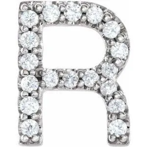 Natural Diamond Single Initial Earring AZ Solid 14K White Gold 302 Fine Jewelry Earrings