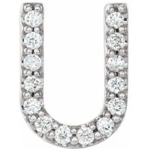 Natural Diamond Single Initial Earring AZ Solid 14K White Gold 302 Fine Jewelry Earrings