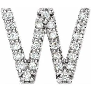 Natural Diamond Single Initial Earring AZ Solid 14K White Gold 302 Fine Jewelry Earrings