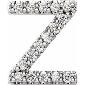 Natural Diamond Single Initial Earring AZ Solid 14K White Gold 302 Fine Jewelry Earrings