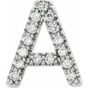 Natural Diamond Single Initial Earring AZ Solid 14K White Gold 302 Fine Jewelry Earrings
