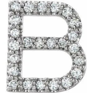 Natural Diamond Single Initial Earring AZ Solid 14K White Gold 302 Fine Jewelry Earrings