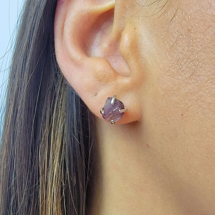 Natural Raw Alexandrite Stud Earrings Uniquelan Jewelry Earrings