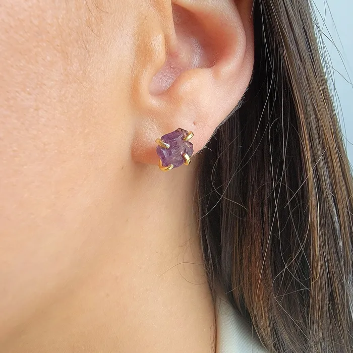Natural Raw Alexandrite Stud Earrings Uniquelan Jewelry Earrings