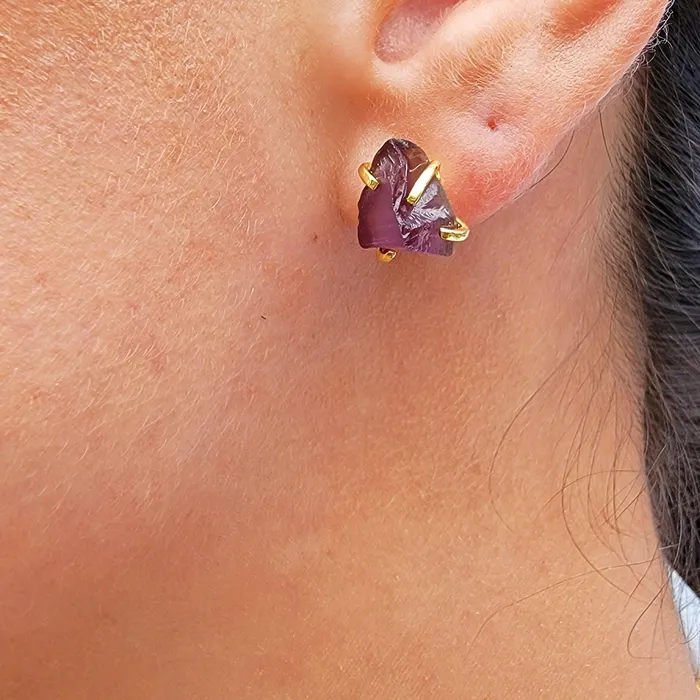 Natural Raw Alexandrite Stud Earrings Uniquelan Jewelry Earrings