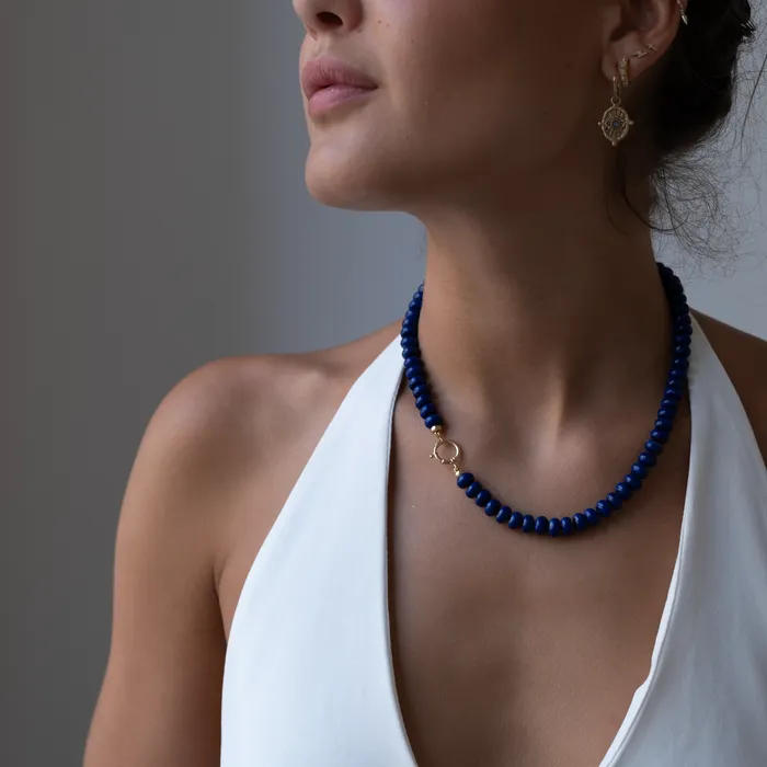 Necklaces 14k gold knotted Lapis Lazuli Necklace Vivien Frank Designs