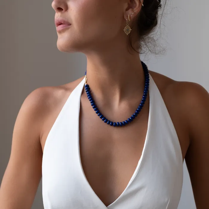 Necklaces 14k gold knotted Lapis Lazuli Necklace Vivien Frank Designs