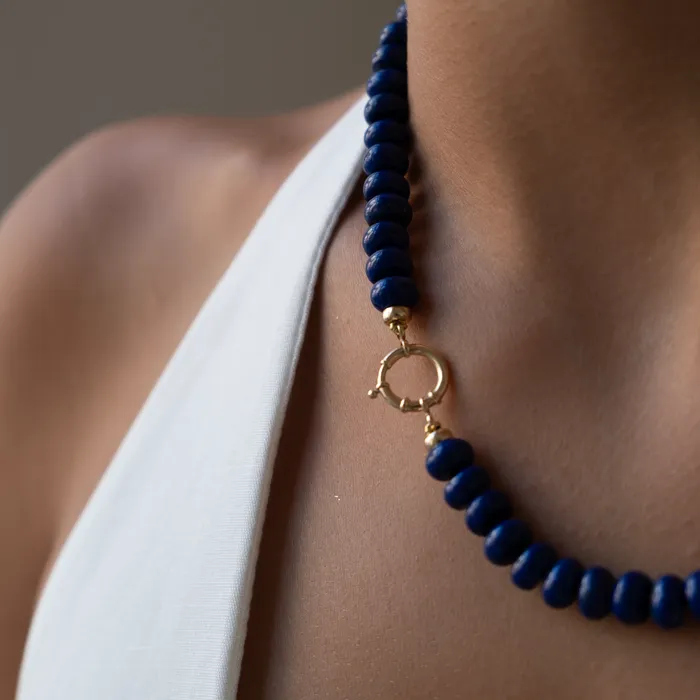 Necklaces 14k gold knotted Lapis Lazuli Necklace Vivien Frank Designs