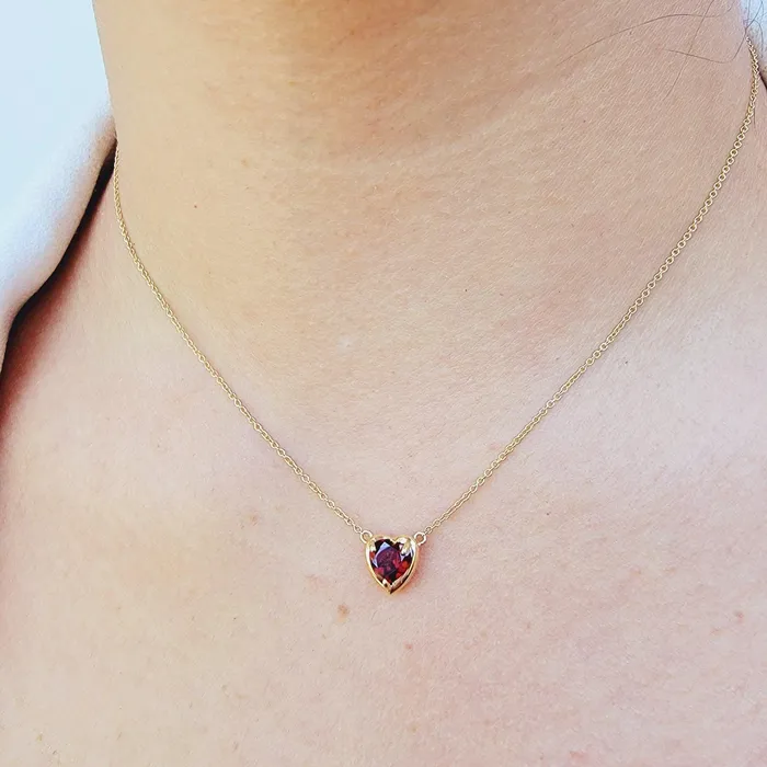 Necklaces 18k Gold Real Garnet Heart Necklace Uniquelan Jewelry