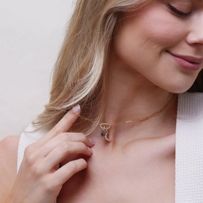 Necklaces 302 Fine Jewelry Paperclip Chain Charm 16 or 18 Necklace Elongated Bail Solid 14K Yellow White Rose Gold