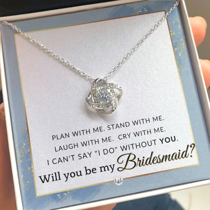 Necklaces Bridesmaid Proposal Custom Name Wedding Party Jewelry Accessory From Bride Be My Bridesmaid Dusty Blue And Gold Wedding Theme ShineOn Fulfillment