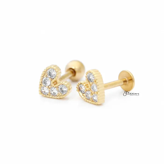 Necklaces CZ Paved Heart CartilageTragus Ball End Flat Back Studs Gold Glitters