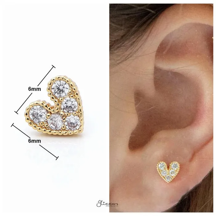 Necklaces CZ Paved Heart CartilageTragus Ball End Flat Back Studs Gold Glitters