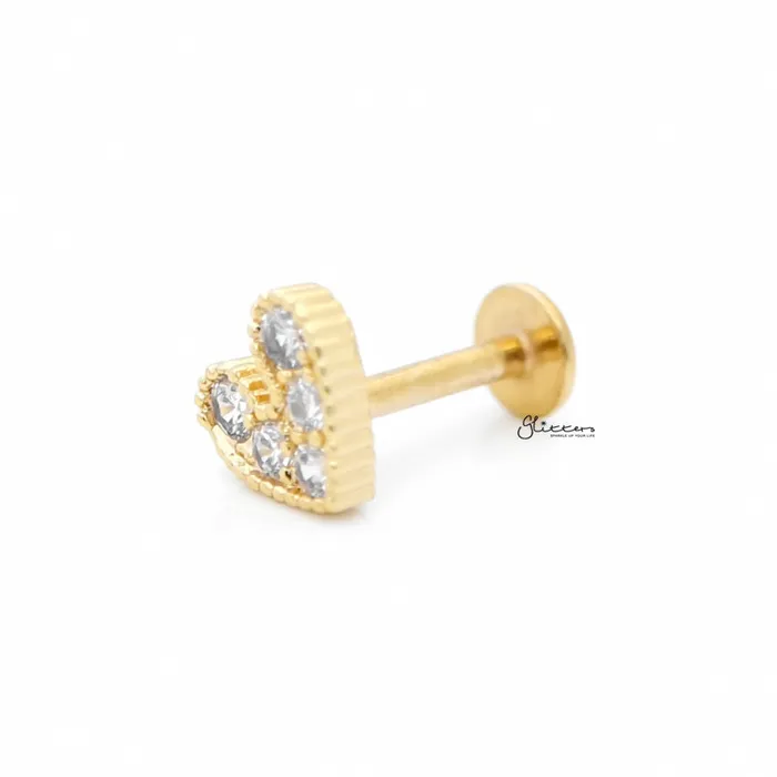 Necklaces CZ Paved Heart CartilageTragus Ball End Flat Back Studs Gold Glitters