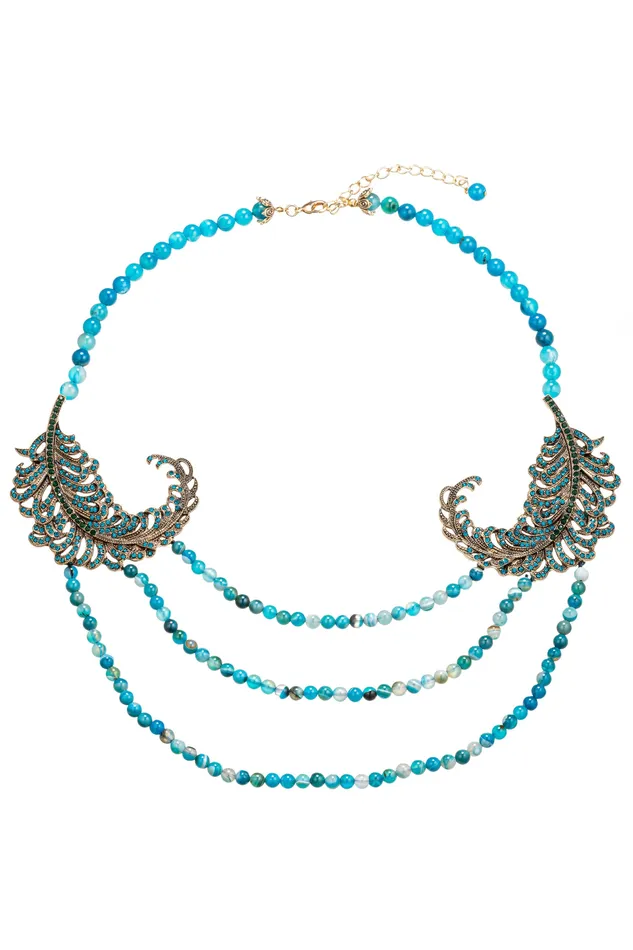 Necklaces Eye Candy LA Gabriela Agate Peacock Beaded Necklace
