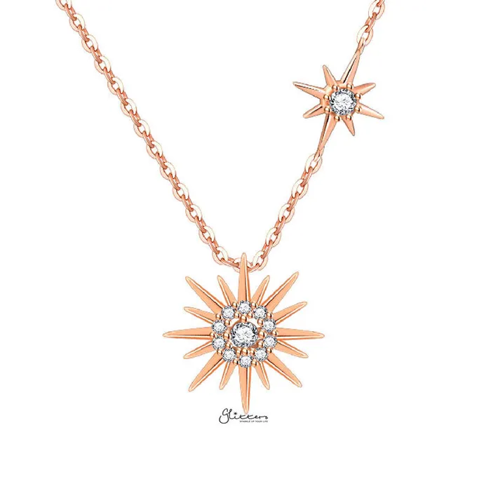 Necklaces Glitters Sterling Silver CZ Paved Sun Necklace Rose Gold