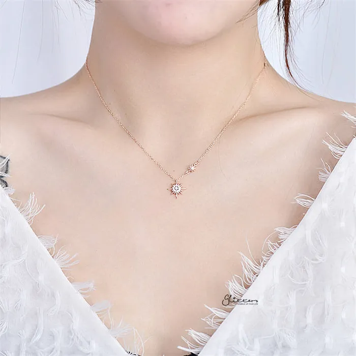 Necklaces Glitters Sterling Silver CZ Paved Sun Necklace Rose Gold