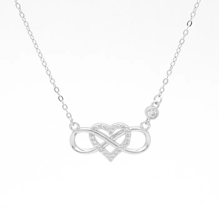 Necklaces Glitters Sterling Silver Infinity with CZ Heart Necklace Silver