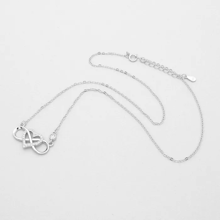 Necklaces Glitters Sterling Silver Infinity with CZ Heart Necklace Silver