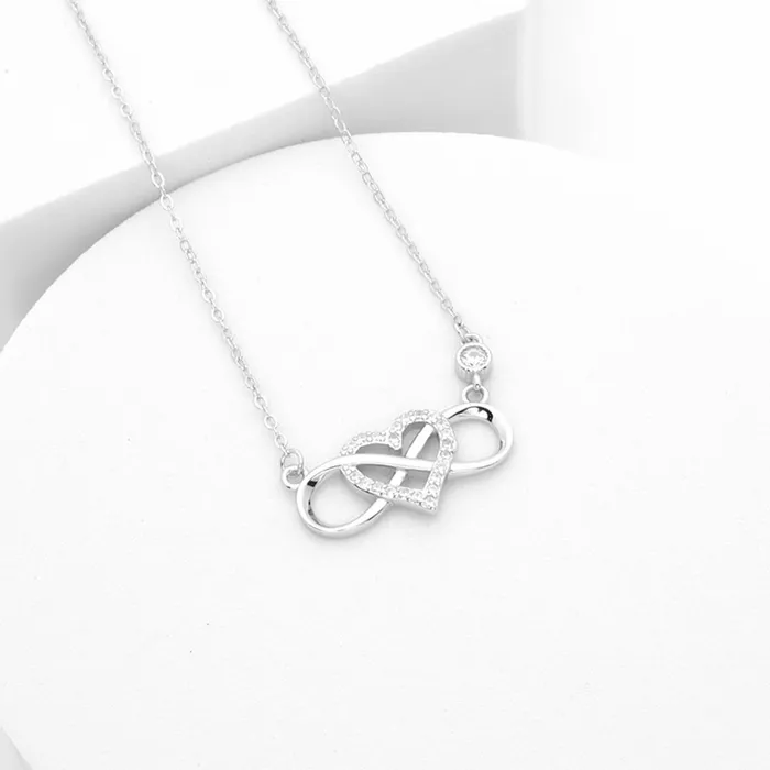 Necklaces Glitters Sterling Silver Infinity with CZ Heart Necklace Silver
